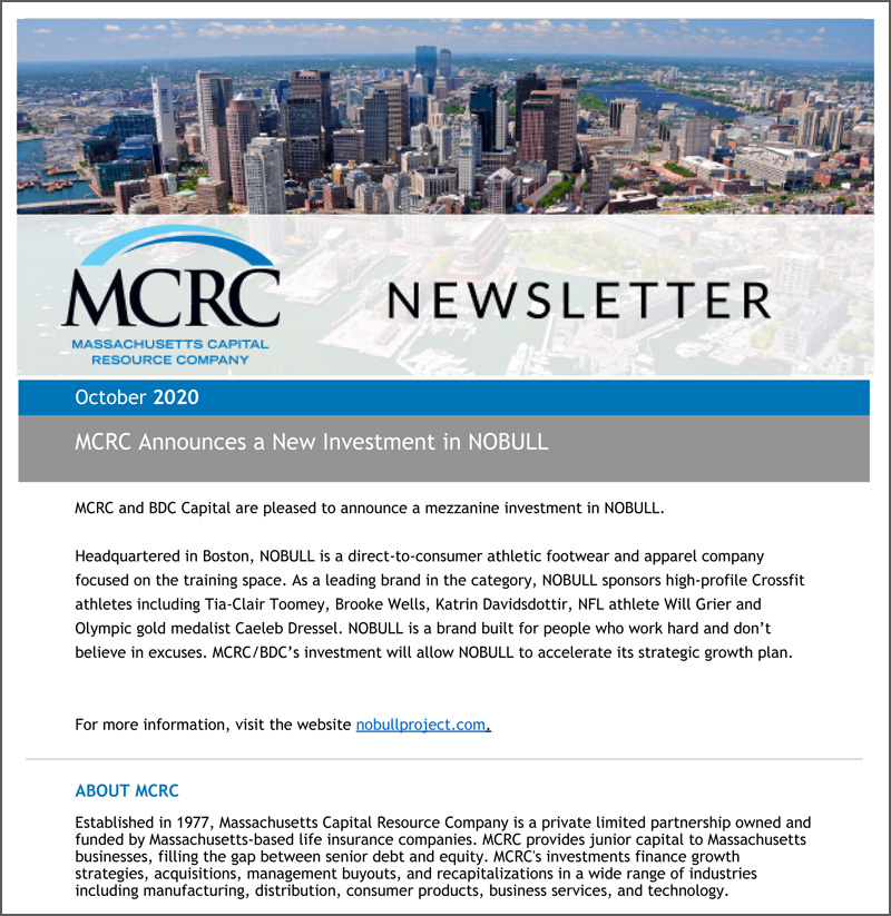 October 2020 Newsletter - MCRC Announces a New Investment in NOBULL